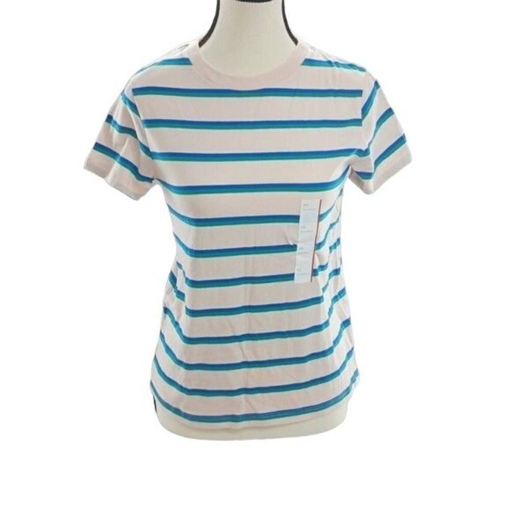 Wild Fable Womens Striped T Shirt Short Sleeve Casual Stretch Pink Blue XS